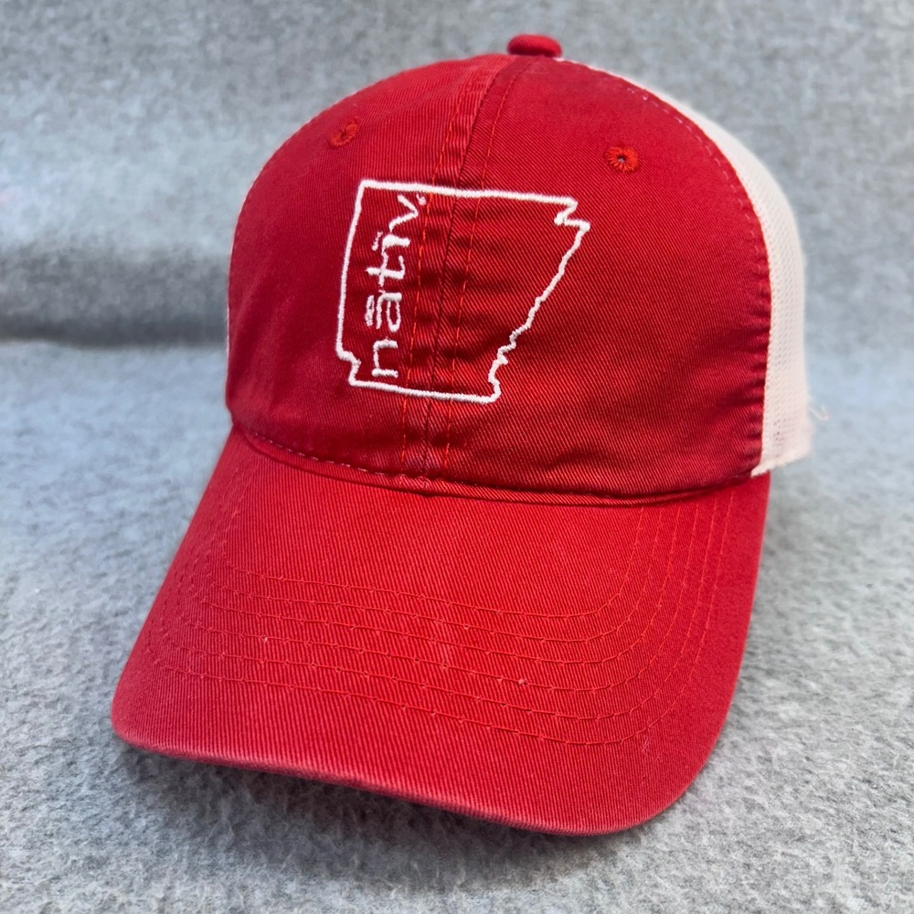 Arkansas Nativ Logo Mens Red Nativ Trucker Hat Adjustable Mesh Back OSFM